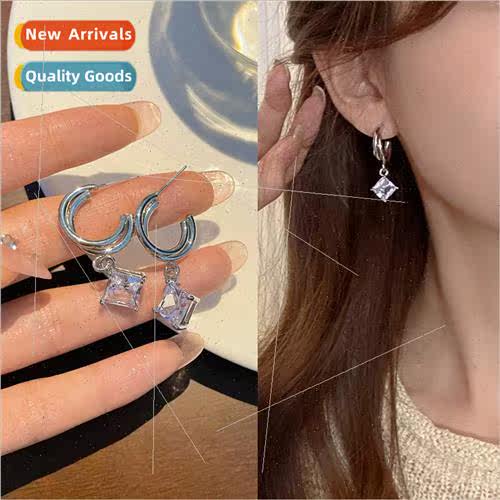 New diamond-set square C-shaped earrings ins fashion earring