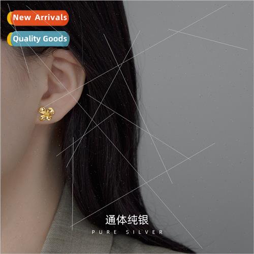 S925 silver gold flower earrings female simple 2021 new tide