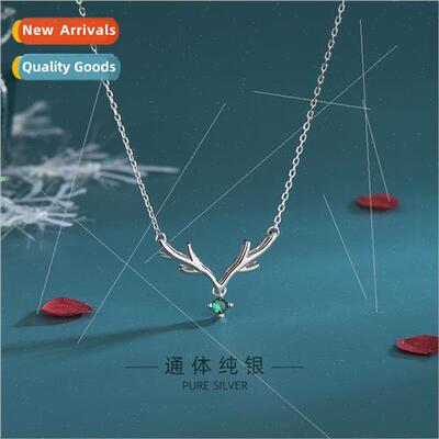 s925 silver a deer has you antler pendant necklace female Ko