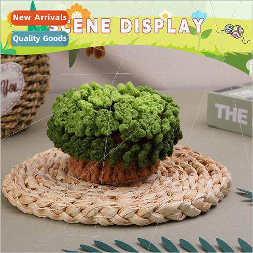 Handmade DIY wool knting fresh green flowers potted plants c
