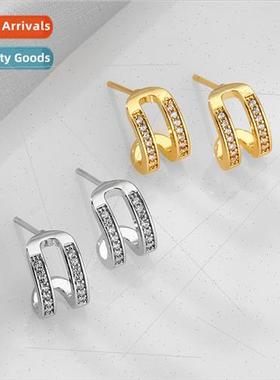 Double-layer zirconia metal earrings Korea simple wild fashi