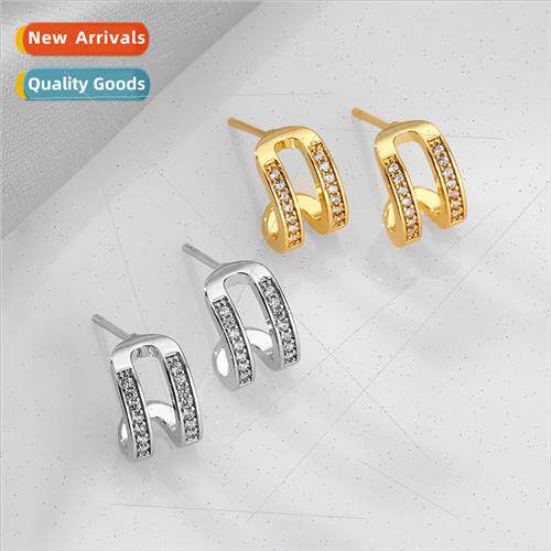 Double-layer zirconia metal earrings Korea simple wild fashi