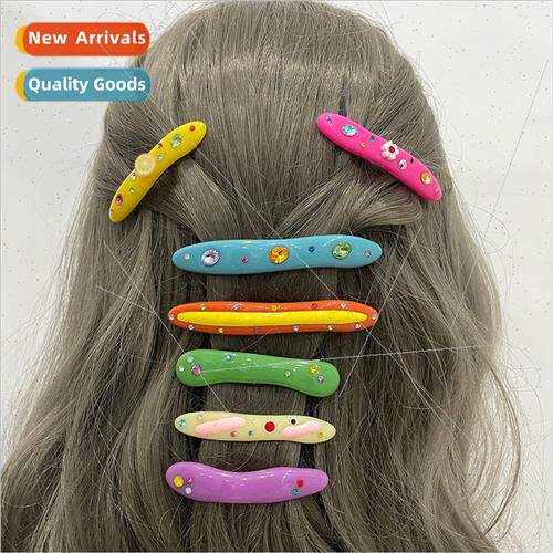 Summer Candy Color Resin Diamond Drip Oil Hair Clips Women E