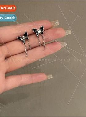 Sweet Spicy Black Tassel Butterfly Chain Earrings适用Women E