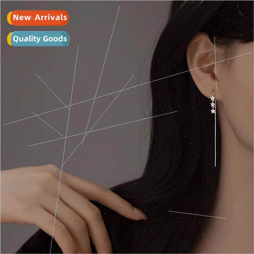 925 silver plated pentagram long earwires female simple star