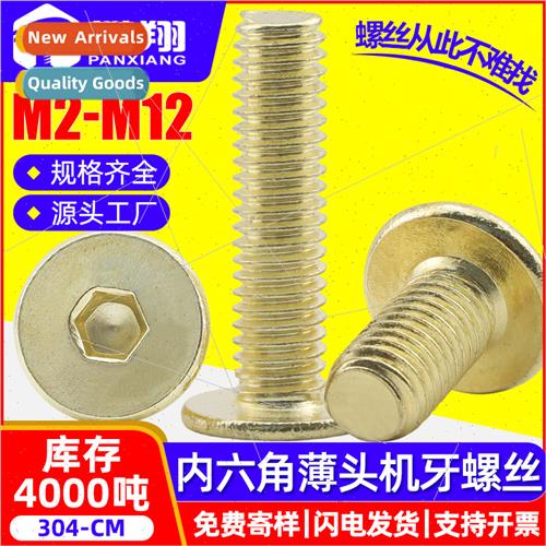 304 CM thin hexagon socket gold-colored screws large flat he