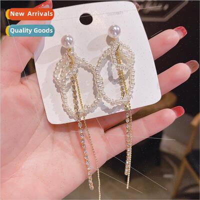 S925 silver pin earrings long tassel pearl earrings female 2