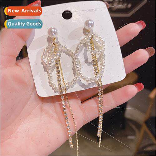 S925 silver pin earrings long tassel pearl earrings female 2