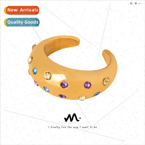 Retro inlaid colorful Czech diamonds open wind tanium steel