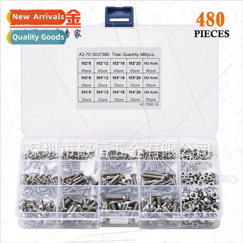 480pcs M2 M3 M4 Pan Head Socket Screws wh Nuts 304 Combinati