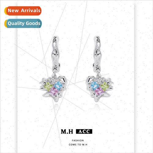 Metal pleated heart earrings niche sweet cool hottie y2k ear