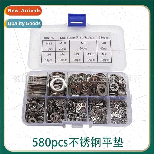 580PCS Gasket Metal 304 Flat Washer Set M2-M12 Box Set Screw