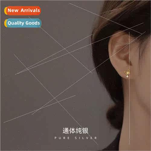 S925 silver hollow small butterfly earrings female zircon ea