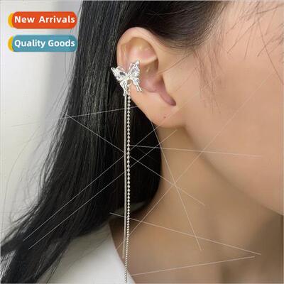 Flash diamond liquid butterfly tassel ear clips long thin da