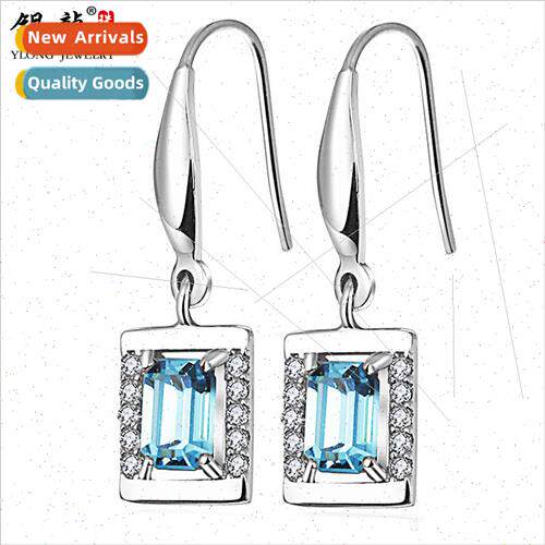 S925 silver jewelry aquamarine earrings female long ear hook