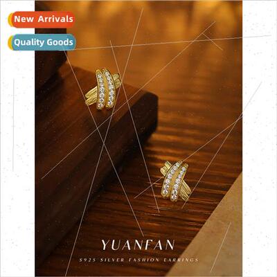 s925 silver crossover zirconia brushed earrings female niche