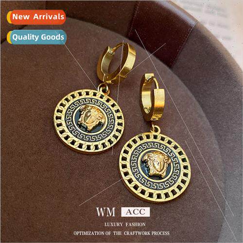 Tanium Steel Portra Round Earrings terary Vintage Earrings v
