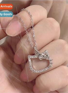 hellokty kty silver necklace cute girl KT cat pendant wh dia