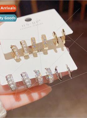 pearl combination set earrings female ins Mori exquise hundr