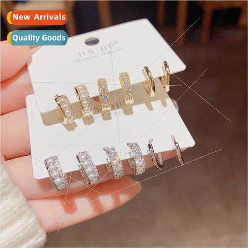 pearl combination set earrings female ins Mori exquise hundr