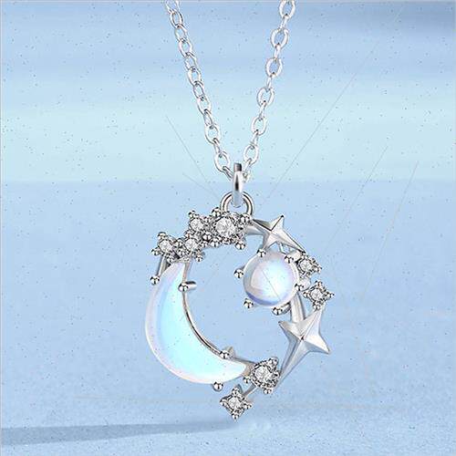 s925 silver fantasy star moon necklace women niche collarbon
