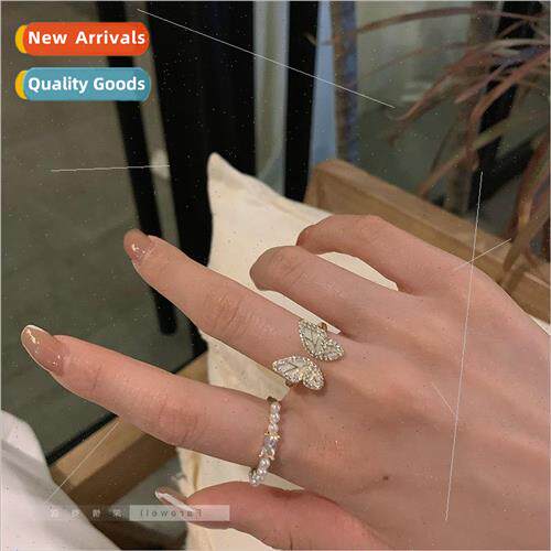 Korea sweet butterfly ring female niche ins tide pearl Japan