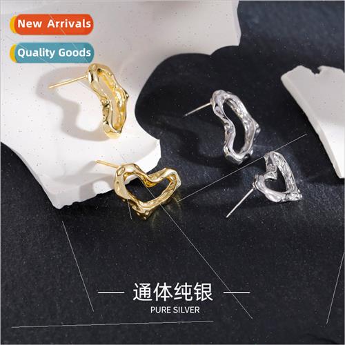 S925 silver Koreaconcave convex surface love earrings ins ir