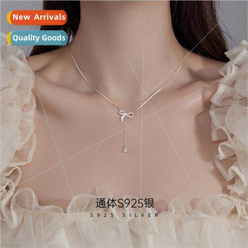 S925 silver bow tassel necklace niche butterfly collarbone c