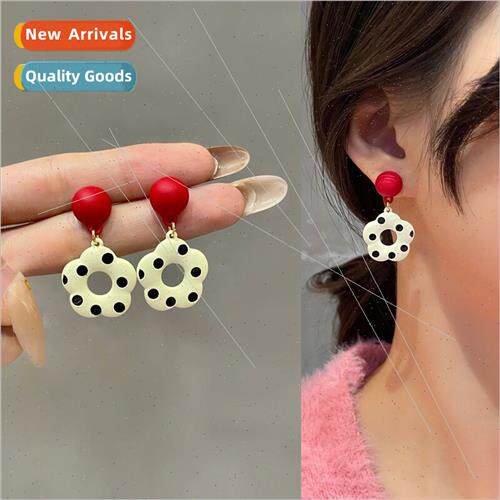 s925 silver pin niche gentle red earrings French whe flower