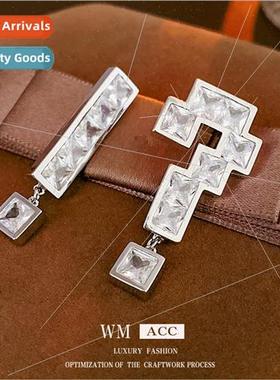 Zirconia Asymmetric Exclamation Question Mark Metal Earrings