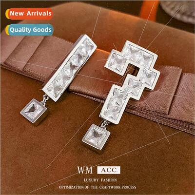 Zirconia Asymmetric Exclamation Question Mark Metal Earrings