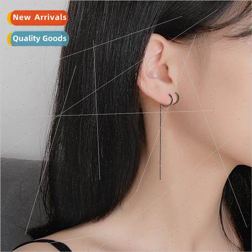 Black tassel long earrings female Koreasimple tide handsome