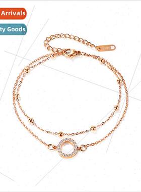 Tanium Steel Women Bracelet Circle wh Diamonds Double Layer