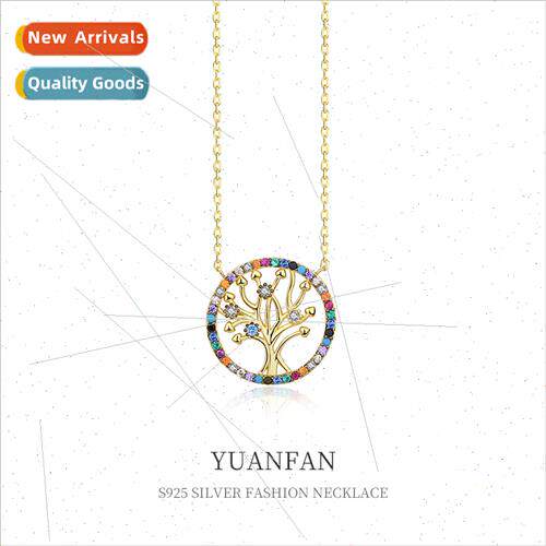 925 silver Colorful Zirconia Tree fe Necklace Women che Coll