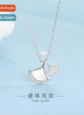 s925 silver Korea diamonds ginkgo biloba necklace mother pea