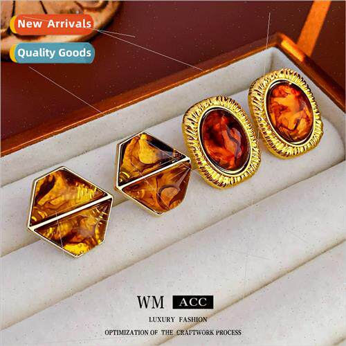 Earrings silver pin curry geometric resin metal earrings aut