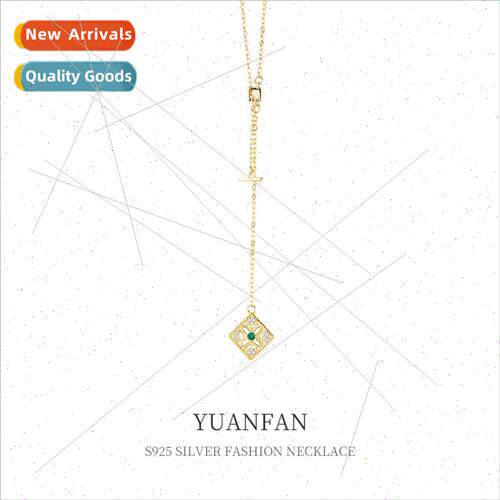 925 silver vintage emerald tassel necklace women Europe ins