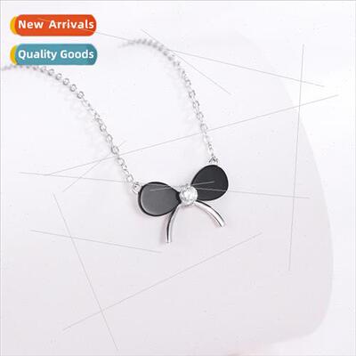 Onyx Bow Necklace Women Hundred che 2023 lver Collarbone Cha
