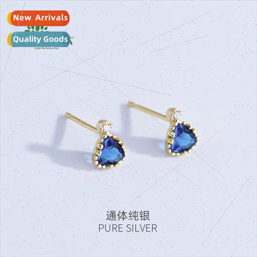 S925 silver plated triangle earrings set wh tanzane zirconiu