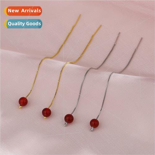 Red agate earwires elegant retro festive tassel earrings thi