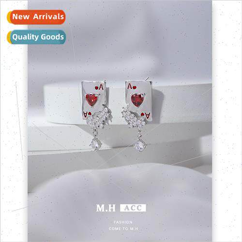 Metal liquid playing cards 925 silver pin earrings female in
