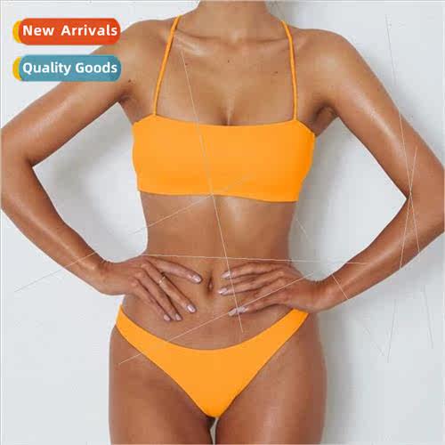 Europe swimsu bustier tie bikini solid color sexy backless g