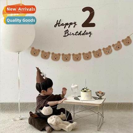 Vintage cartoon paper bear pull flag brown bear cub children