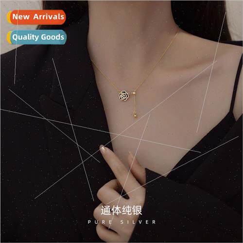 S925 Silver Niche Diamond Encrusted Camellia Necklace适用Wom