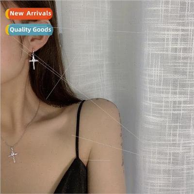 che pearl glter diamond cross necklace collarbone chain earr