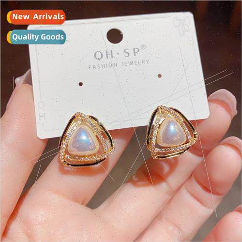 s925 silver needle new geometric triangle pearl earrings del