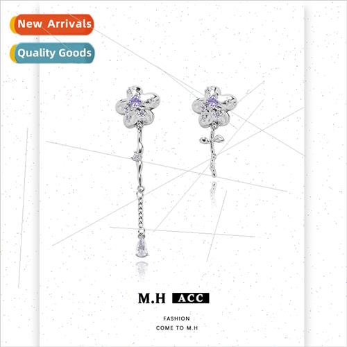 Rustic flower asymmetrical earrings 925 silver pin earrings