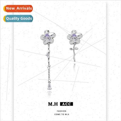 Rustic flower asymmetrical earrings 925 silver pin earrings