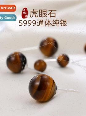 999 lver Merad Tiger Eye Stone Earrings Female Retro che Aut