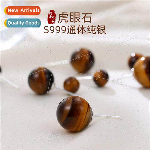 999 lver Merad Tiger Eye Stone Earrings Female Retro che Aut